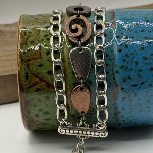 Brighton MELANGE Mixed Metals Silver Gun Metal Antique Copper Bracelet Triple St